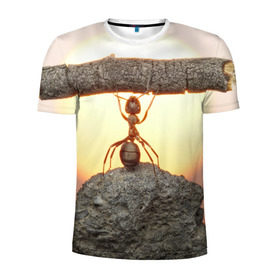 Мужская футболка 3D спортивная с принтом Муравей в Тюмени, 100% полиэстер с улучшенными характеристиками | приталенный силуэт, круглая горловина, широкие плечи, сужается к линии бедра | Тематика изображения на принте: ветка | жук | закат | камень | муравей | насекомые | природа