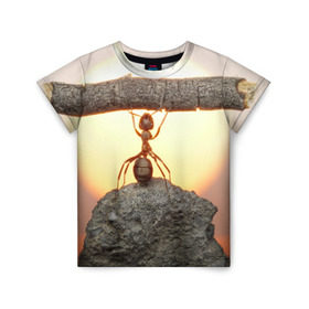 Детская футболка 3D с принтом Муравей в Тюмени, 100% гипоаллергенный полиэфир | прямой крой, круглый вырез горловины, длина до линии бедер, чуть спущенное плечо, ткань немного тянется | Тематика изображения на принте: ветка | жук | закат | камень | муравей | насекомые | природа