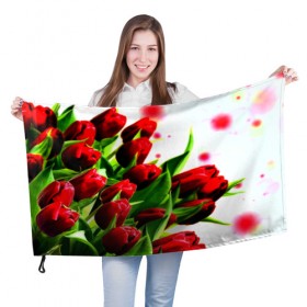 Флаг 3D с принтом Тюльпаны в Тюмени, 100% полиэстер | плотность ткани — 95 г/м2, размер — 67 х 109 см. Принт наносится с одной стороны | flower | букет | весна | красные | цветочки | цветы
