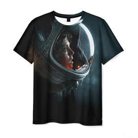 Мужская футболка 3D с принтом Девушка космонавт в Тюмени, 100% полиэфир | прямой крой, круглый вырез горловины, длина до линии бедер | alien | космос | рипли | скафандр | чужой