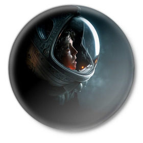 Значок с принтом Девушка космонавт в Тюмени,  металл | круглая форма, металлическая застежка в виде булавки | alien | космос | рипли | скафандр | чужой