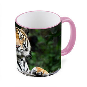 Кружка 3D с принтом Тигр в джунглях в Тюмени, керамика | ёмкость 330 мл | Тематика изображения на принте: амурский | животные | зверь | киса | кот | котенок | кошка | тигр | хищник