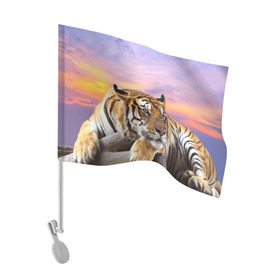 Флаг для автомобиля с принтом Тигр в Тюмени, 100% полиэстер | Размер: 30*21 см | амурский | животные | зверь | киса | кот | котенок | кошка | тигр | хищник