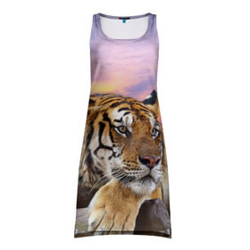 Платье-майка 3D с принтом Тигр в Тюмени, 100% полиэстер | полуприлегающий силуэт, широкие бретели, круглый вырез горловины, удлиненный подол сзади. | амурский | животные | зверь | киса | кот | котенок | кошка | тигр | хищник