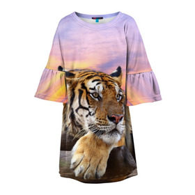 Детское платье 3D с принтом Тигр в Тюмени, 100% полиэстер | прямой силуэт, чуть расширенный к низу. Круглая горловина, на рукавах — воланы | амурский | животные | зверь | киса | кот | котенок | кошка | тигр | хищник