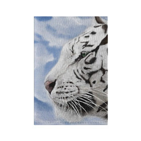 Обложка для паспорта матовая кожа с принтом Белый тигр в Тюмени, натуральная матовая кожа | размер 19,3 х 13,7 см; прозрачные пластиковые крепления | 
