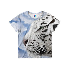 Детская футболка 3D с принтом Белый тигр в Тюмени, 100% гипоаллергенный полиэфир | прямой крой, круглый вырез горловины, длина до линии бедер, чуть спущенное плечо, ткань немного тянется | Тематика изображения на принте: 