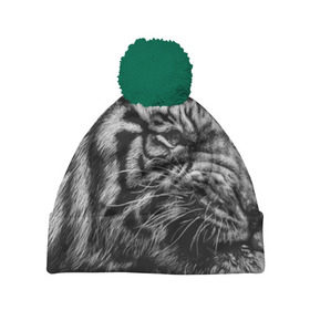 Шапка 3D c помпоном с принтом Тигр в Тюмени, 100% полиэстер | универсальный размер, печать по всей поверхности изделия | амурский | животные | зверь | киса | кот | котенок | кошка | серый | тигр | тигренок | хищник