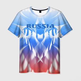 Мужская футболка 3D с принтом Россия и узоры в Тюмени, 100% полиэфир | прямой крой, круглый вырез горловины, длина до линии бедер | абстрактный | интересный | красивый | мода | новый | объем | патриотизм | плавный | россия | стиль | стильный | узор | цвет | яркий