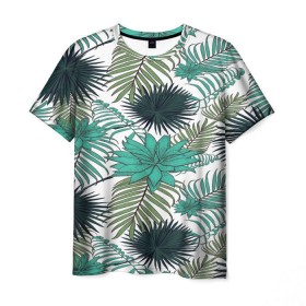 Мужская футболка 3D с принтом Tropical в Тюмени, 100% полиэфир | прямой крой, круглый вырез горловины, длина до линии бедер | Тематика изображения на принте: flower | тропики | тропический | цветы