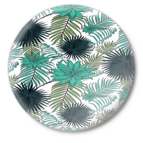 Значок с принтом Tropical в Тюмени,  металл | круглая форма, металлическая застежка в виде булавки | Тематика изображения на принте: flower | тропики | тропический | цветы