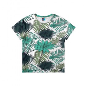 Детская футболка 3D с принтом Tropical в Тюмени, 100% гипоаллергенный полиэфир | прямой крой, круглый вырез горловины, длина до линии бедер, чуть спущенное плечо, ткань немного тянется | Тематика изображения на принте: flower | тропики | тропический | цветы