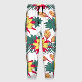 Мужские брюки 3D с принтом Tropical Pattern в Тюмени, 100% полиэстер | манжеты по низу, эластичный пояс регулируется шнурком, по бокам два кармана без застежек, внутренняя часть кармана из мелкой сетки | flower | поле | тропики | тропический | цветочки | цветы