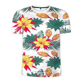 Мужская футболка 3D спортивная с принтом Tropical Pattern в Тюмени, 100% полиэстер с улучшенными характеристиками | приталенный силуэт, круглая горловина, широкие плечи, сужается к линии бедра | flower | поле | тропики | тропический | цветочки | цветы