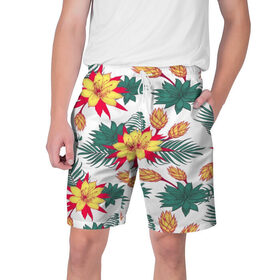 Мужские шорты 3D с принтом Tropical Pattern в Тюмени,  полиэстер 100% | прямой крой, два кармана без застежек по бокам. Мягкая трикотажная резинка на поясе, внутри которой широкие завязки. Длина чуть выше колен | flower | поле | тропики | тропический | цветочки | цветы