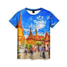 Женская футболка 3D с принтом Таиланд в Тюмени, 100% полиэфир ( синтетическое хлопкоподобное полотно) | прямой крой, круглый вырез горловины, длина до линии бедер | architecture | bangkok | clouds | landmark | people | sky | temple of the emerald buddha | thailand | tourism | архитектура | бангкок | достопримечательность | люди | небо | облака | таиланд | туризм | храм изумрудного будды