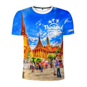 Мужская футболка 3D спортивная с принтом Таиланд в Тюмени, 100% полиэстер с улучшенными характеристиками | приталенный силуэт, круглая горловина, широкие плечи, сужается к линии бедра | Тематика изображения на принте: architecture | bangkok | clouds | landmark | people | sky | temple of the emerald buddha | thailand | tourism | архитектура | бангкок | достопримечательность | люди | небо | облака | таиланд | туризм | храм изумрудного будды