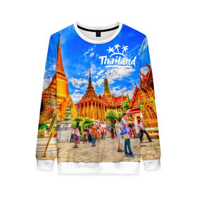 Женский свитшот 3D с принтом Таиланд в Тюмени, 100% полиэстер с мягким внутренним слоем | круглый вырез горловины, мягкая резинка на манжетах и поясе, свободная посадка по фигуре | architecture | bangkok | clouds | landmark | people | sky | temple of the emerald buddha | thailand | tourism | архитектура | бангкок | достопримечательность | люди | небо | облака | таиланд | туризм | храм изумрудного будды