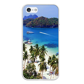 Чехол для iPhone 5/5S матовый с принтом Таиланд в Тюмени, Силикон | Область печати: задняя сторона чехла, без боковых панелей | beach | clouds | islands | palm trees | people | sand | sea | ships | sky | thailand | tourism | корабли | люди | море | небо | облака | острова | пальмы | песок | пляж | таиланд | туризм
