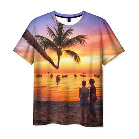 Мужская футболка 3D с принтом Таиланд в Тюмени, 100% полиэфир | прямой крой, круглый вырез горловины, длина до линии бедер | beach | clouds | love | palm tree | people | sea | sky | sunset | thailand | tourism | закат | любовь | люди | море | небо | облака | пальма | пляж | таиланд | туризм