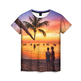 Женская футболка 3D с принтом Таиланд в Тюмени, 100% полиэфир ( синтетическое хлопкоподобное полотно) | прямой крой, круглый вырез горловины, длина до линии бедер | beach | clouds | love | palm tree | people | sea | sky | sunset | thailand | tourism | закат | любовь | люди | море | небо | облака | пальма | пляж | таиланд | туризм