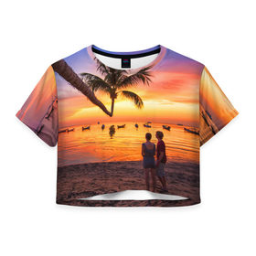 Женская футболка 3D укороченная с принтом Таиланд в Тюмени, 100% полиэстер | круглая горловина, длина футболки до линии талии, рукава с отворотами | beach | clouds | love | palm tree | people | sea | sky | sunset | thailand | tourism | закат | любовь | люди | море | небо | облака | пальма | пляж | таиланд | туризм