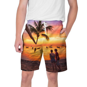 Мужские шорты 3D с принтом Таиланд в Тюмени,  полиэстер 100% | прямой крой, два кармана без застежек по бокам. Мягкая трикотажная резинка на поясе, внутри которой широкие завязки. Длина чуть выше колен | beach | clouds | love | palm tree | people | sea | sky | sunset | thailand | tourism | закат | любовь | люди | море | небо | облака | пальма | пляж | таиланд | туризм