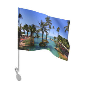 Флаг для автомобиля с принтом Таиланд в Тюмени, 100% полиэстер | Размер: 30*21 см | clouds | hiking | sea | sky | swimming pool | thailand | trees | бассейн | море | небо | облака | пальмы | таиланд | туризм