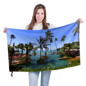 Флаг 3D с принтом Таиланд в Тюмени, 100% полиэстер | плотность ткани — 95 г/м2, размер — 67 х 109 см. Принт наносится с одной стороны | clouds | hiking | sea | sky | swimming pool | thailand | trees | бассейн | море | небо | облака | пальмы | таиланд | туризм