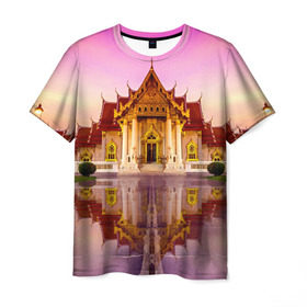 Мужская футболка 3D с принтом Таиланд в Тюмени, 100% полиэфир | прямой крой, круглый вырез горловины, длина до линии бедер | landmark | reflection | temple | thailand | tourism | water | вода | достопримечательность | отражение | таиланд | туризм | храм