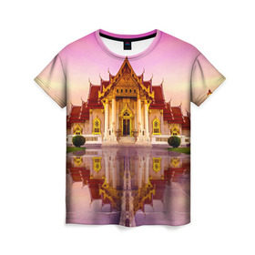Женская футболка 3D с принтом Таиланд в Тюмени, 100% полиэфир ( синтетическое хлопкоподобное полотно) | прямой крой, круглый вырез горловины, длина до линии бедер | landmark | reflection | temple | thailand | tourism | water | вода | достопримечательность | отражение | таиланд | туризм | храм
