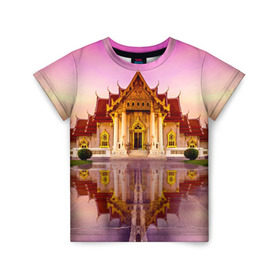 Детская футболка 3D с принтом Таиланд в Тюмени, 100% гипоаллергенный полиэфир | прямой крой, круглый вырез горловины, длина до линии бедер, чуть спущенное плечо, ткань немного тянется | landmark | reflection | temple | thailand | tourism | water | вода | достопримечательность | отражение | таиланд | туризм | храм