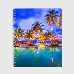 Тетрадь с принтом Таиланд в Тюмени, 100% бумага | 48 листов, плотность листов — 60 г/м2, плотность картонной обложки — 250 г/м2. Листы скреплены сбоку удобной пружинной спиралью. Уголки страниц и обложки скругленные. Цвет линий — светло-серый
 | clouds | pool | reflection | sea | sky | sunset | thailand | tourism | trees | water | бассейн | вода | закат | море | небо | облака | отражение | пальмы | таиланд | туризм
