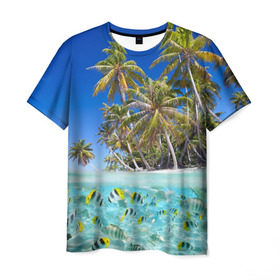 Мужская футболка 3D с принтом Таиланд в Тюмени, 100% полиэфир | прямой крой, круглый вырез горловины, длина до линии бедер | clouds | fish | nature | palm trees | sea | sky | thailand | tourism | water | вода | море | небо | облака | пальмы | природа | рыбки | таиланд | туризм