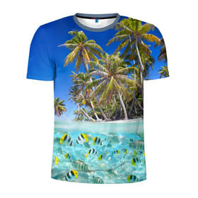 Мужская футболка 3D спортивная с принтом Таиланд в Тюмени, 100% полиэстер с улучшенными характеристиками | приталенный силуэт, круглая горловина, широкие плечи, сужается к линии бедра | clouds | fish | nature | palm trees | sea | sky | thailand | tourism | water | вода | море | небо | облака | пальмы | природа | рыбки | таиланд | туризм