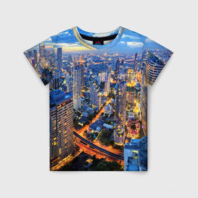 Детская футболка 3D с принтом Таиланд в Тюмени, 100% гипоаллергенный полиэфир | прямой крой, круглый вырез горловины, длина до линии бедер, чуть спущенное плечо, ткань немного тянется | Тематика изображения на принте: architecture | bangkok | city | lights | night | sky | skyscrapers | sunset | thailand | архитектура | бангкок | город | закат | небо | ночь | огни | таиланд