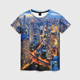 Женская футболка 3D с принтом Таиланд в Тюмени, 100% полиэфир ( синтетическое хлопкоподобное полотно) | прямой крой, круглый вырез горловины, длина до линии бедер | architecture | bangkok | city | lights | night | sky | skyscrapers | sunset | thailand | архитектура | бангкок | город | закат | небо | ночь | огни | таиланд
