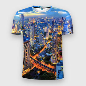 Мужская футболка 3D спортивная с принтом Таиланд в Тюмени, 100% полиэстер с улучшенными характеристиками | приталенный силуэт, круглая горловина, широкие плечи, сужается к линии бедра | architecture | bangkok | city | lights | night | sky | skyscrapers | sunset | thailand | архитектура | бангкок | город | закат | небо | ночь | огни | таиланд