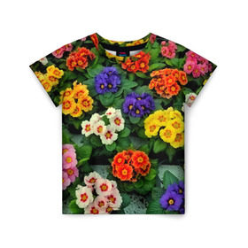 Детская футболка 3D с принтом Фиалки в Тюмени, 100% гипоаллергенный полиэфир | прямой крой, круглый вырез горловины, длина до линии бедер, чуть спущенное плечо, ткань немного тянется | Тематика изображения на принте: flower | лето | поле | полевой цветок | цветочки | цветы