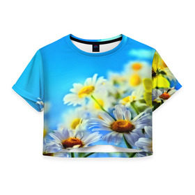 Женская футболка 3D укороченная с принтом Ромашка полевая в Тюмени, 100% полиэстер | круглая горловина, длина футболки до линии талии, рукава с отворотами | flower | лето | поле | полевой цветок | цветочки | цветы