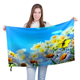 Флаг 3D с принтом Ромашка полевая в Тюмени, 100% полиэстер | плотность ткани — 95 г/м2, размер — 67 х 109 см. Принт наносится с одной стороны | Тематика изображения на принте: flower | лето | поле | полевой цветок | цветочки | цветы