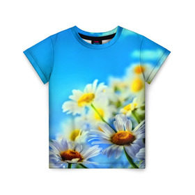 Детская футболка 3D с принтом Ромашка полевая в Тюмени, 100% гипоаллергенный полиэфир | прямой крой, круглый вырез горловины, длина до линии бедер, чуть спущенное плечо, ткань немного тянется | flower | лето | поле | полевой цветок | цветочки | цветы