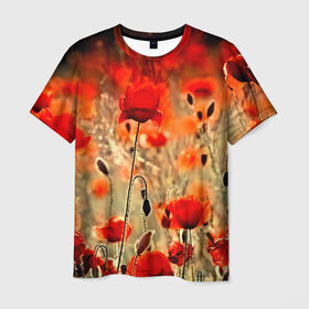 Мужская футболка 3D с принтом Маковое поле в Тюмени, 100% полиэфир | прямой крой, круглый вырез горловины, длина до линии бедер | Тематика изображения на принте: flower | красные | лето | поле | полевой цветок | цветочки | цветы