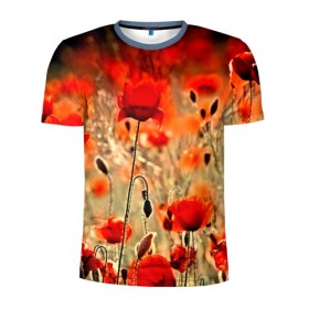 Мужская футболка 3D спортивная с принтом Маковое поле в Тюмени, 100% полиэстер с улучшенными характеристиками | приталенный силуэт, круглая горловина, широкие плечи, сужается к линии бедра | flower | красные | лето | поле | полевой цветок | цветочки | цветы