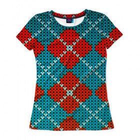 Женская футболка 3D с принтом Knitting pattern в Тюмени, 100% полиэфир ( синтетическое хлопкоподобное полотно) | прямой крой, круглый вырез горловины, длина до линии бедер | вязаный | рождество | свитер | текстура