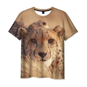 Мужская футболка 3D с принтом Гепард в Тюмени, 100% полиэфир | прямой крой, круглый вырез горловины, длина до линии бедер | амурский | гепард | животные | зверь | киса | кот | котенок | кошка | лев | леопард | пума | рысь | серый | тигр | тигренок | хищник