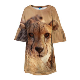Детское платье 3D с принтом Гепард в Тюмени, 100% полиэстер | прямой силуэт, чуть расширенный к низу. Круглая горловина, на рукавах — воланы | амурский | гепард | животные | зверь | киса | кот | котенок | кошка | лев | леопард | пума | рысь | серый | тигр | тигренок | хищник