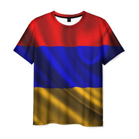 Мужская футболка 3D с принтом Флаг Армения в Тюмени, 100% полиэфир | прямой крой, круглый вырез горловины, длина до линии бедер | Тематика изображения на принте: айастан | армения | босеан | вымпел | ереван | знак | знамя | кумач | орифламма | пойс | полотнище | символ | стяг | флаг | флюгарка | хайастан | штандарт
