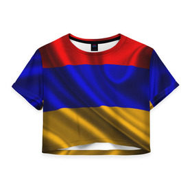 Женская футболка 3D укороченная с принтом Флаг Армения в Тюмени, 100% полиэстер | круглая горловина, длина футболки до линии талии, рукава с отворотами | айастан | армения | босеан | вымпел | ереван | знак | знамя | кумач | орифламма | пойс | полотнище | символ | стяг | флаг | флюгарка | хайастан | штандарт