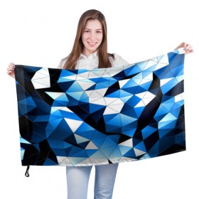 Флаг 3D с принтом Голубой полигон в Тюмени, 100% полиэстер | плотность ткани — 95 г/м2, размер — 67 х 109 см. Принт наносится с одной стороны | абстракция | бумага | геометрия | грани | изгиб | линии | полигоны | полосы | постель | розовый | сочетания | текстура | треугольники